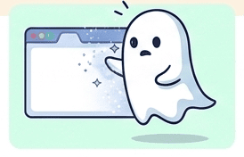 A browser window dissolving into sparkles as a ghost closes it