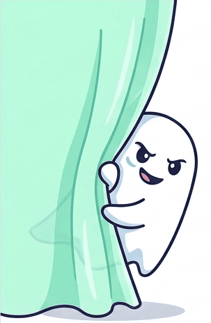 Agent Ghost peeking out from behind the curtain
