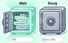 A main vault opened with your PIN, and a decoy vault opened with a duress PIN